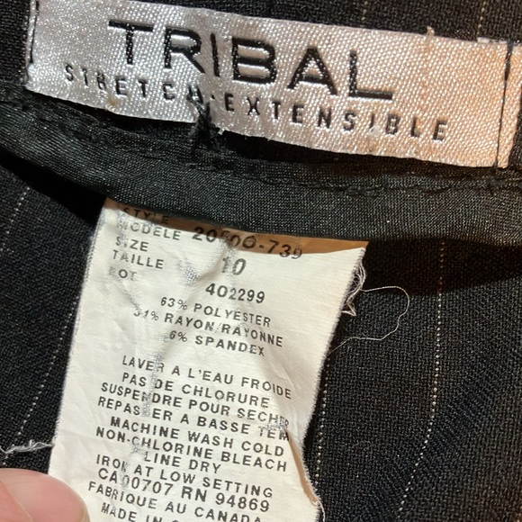 Tribal Women’s Pinstripe Pleated Dress Slacks with Side Button/Zip - Picture 3 of 5
